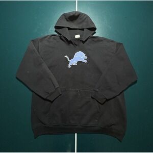 Vintage Detroit Lions Hoodie Sweatshirt Men's XL Black Embroidered Retro Stains*